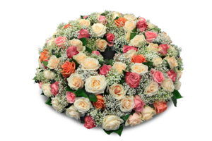 Blumenkranz Typ 2 "Pastellfarbene Rosen" flach gesteckt