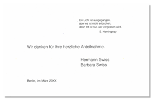 Trauerdanksagung "Weißer Bogen" 