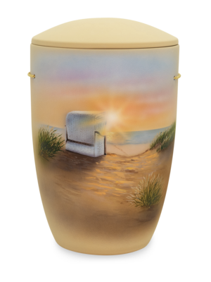 Handbemalte Seebestattungsurne "Strandkorb in Abendstimmung" Wahlmotiv #4004