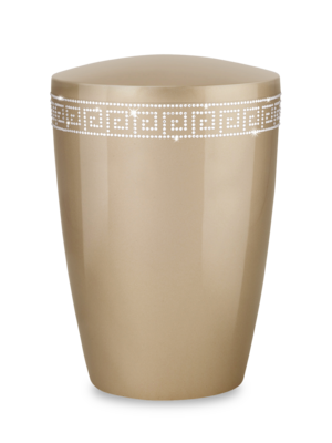 Urne 245 Beigefarbene Naturstoffurne mit Mäander-Dekor aus Swarovski-Kristallen