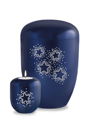 Urne 238 Königsblaue Naturstoffurne mit Sternen aus Swarovski-Kristallen