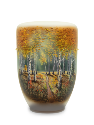 Handbemalte Naturstoffurne "Birkenwald im Herbst" Wahlmotiv #3010