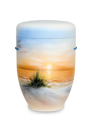 Handbemalte Naturstoffurne "Sonnenuntergang Düne" Wahlmotiv #1063