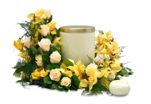 Blumen-Urnenkranz 02 beidseitig hoch gesteckt