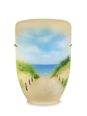 Handbemalte Naturstoffurne "Dünenweg" Wahlmotiv #0152