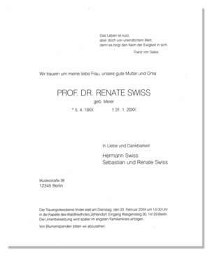 Trauerbrief "Weißer Bogen" 