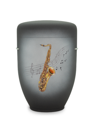 Handbemalte Naturstoffurne "Saxophon" Wahlmotiv #3094
