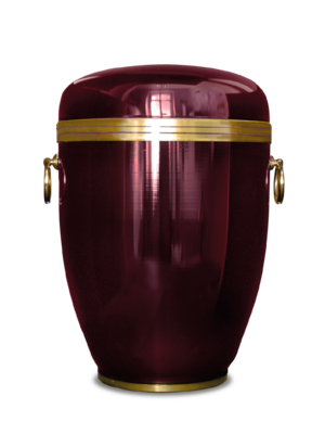 Urne 129 Auberginefarbene Metallurne mit goldfarbener Zierleiste