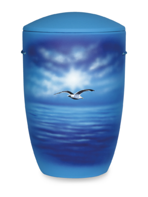 Handbemalte Seebestattungsurne "Möwe über dem Meer" Wahlmotiv #2019