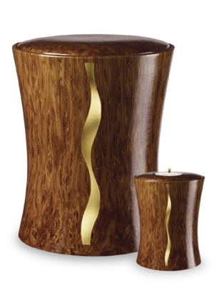 Urne 221 Keramikurne mit Wurzelholz-Imitation und Gold-Ornament