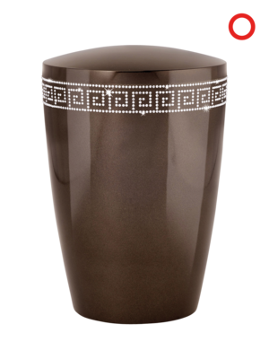 Urne 246 Braune Naturstoffurne mit Mäander-Dekor aus Swarovski-Kristallen