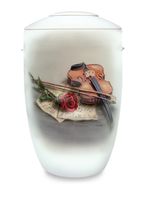 Handbemalte Keramikurne "Geige, Rose, Noten" Wahlmotiv #3041